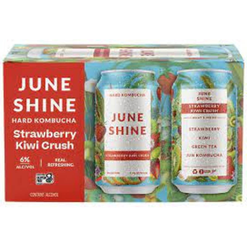 June Shine Strawberry Kiwi Crush Hard Kombucha 12oz 6 Pack Can