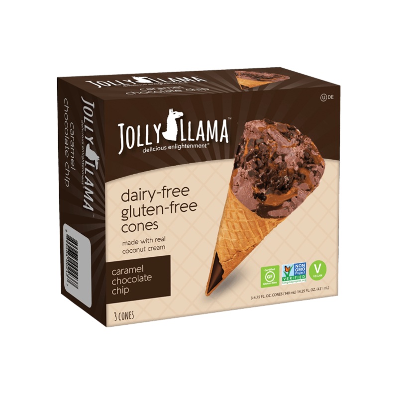 JOLLY LLAMA Non-Dairy Caramel Chocolate Chip Ice Cream Cones