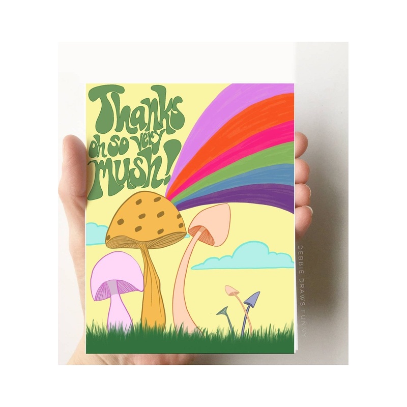DEBBIE DRAWS FUNNY Mushroom Thank You Card