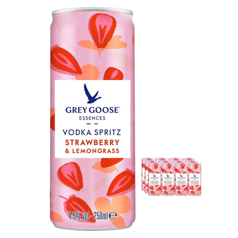 Grey Goose Essences Strawberry & Lemongrass Premixed Can Multipack, 12 x 250 ml