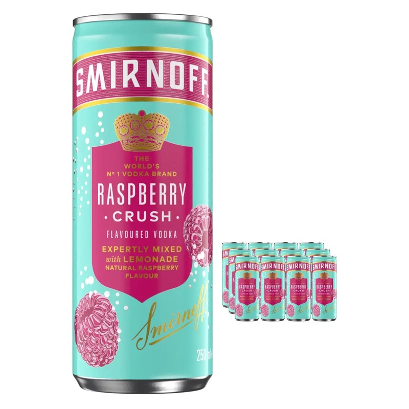 Smirnoff Raspberry Crush & Lemonade Premixed Drink Multipack, 12 x 250 ml