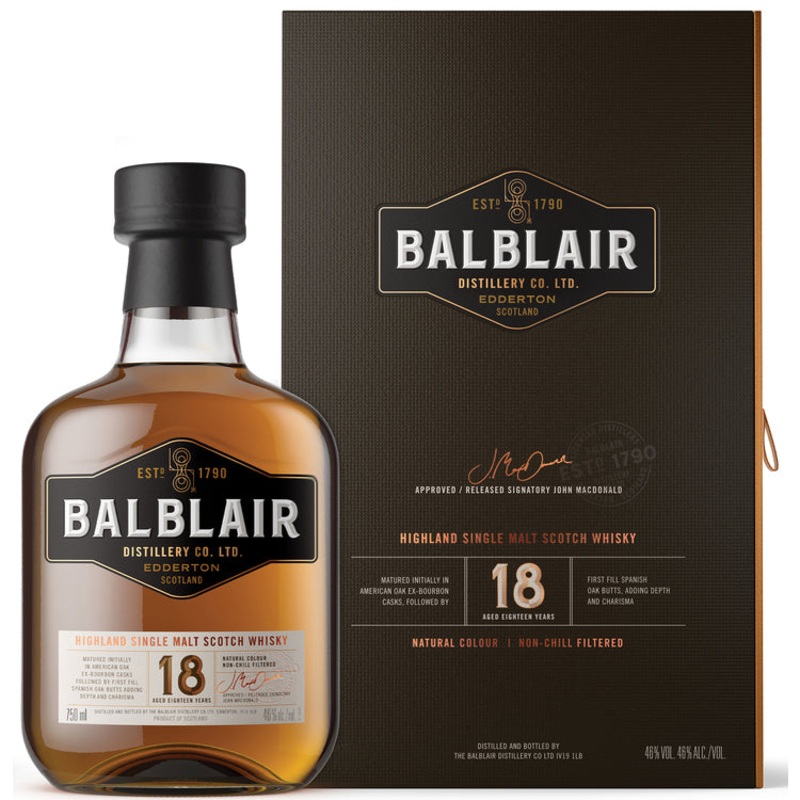 BALBLAIR SINGLE MALT SCOTCH 18 YR 92 750ML