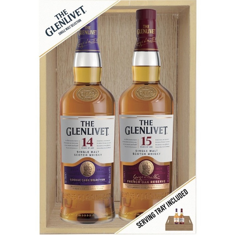 THE GLENLIVET SINGLE MALT SCOTCH COMBO 1 EACH COGNAC CASK COLLECTION 14 YR 80 & THE FRENCH OAK RESERVE 15 YR 80 750ML