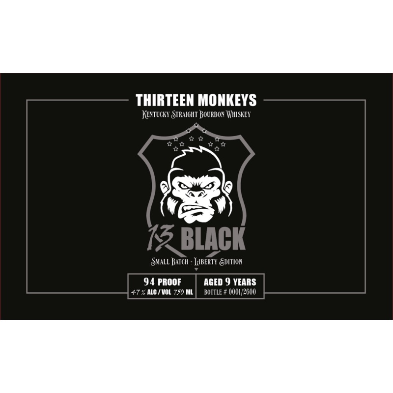 Thirteen Monkeys 13 Black Liberty Edition Kentucky Straight Bourbon Whiskey 9 Years