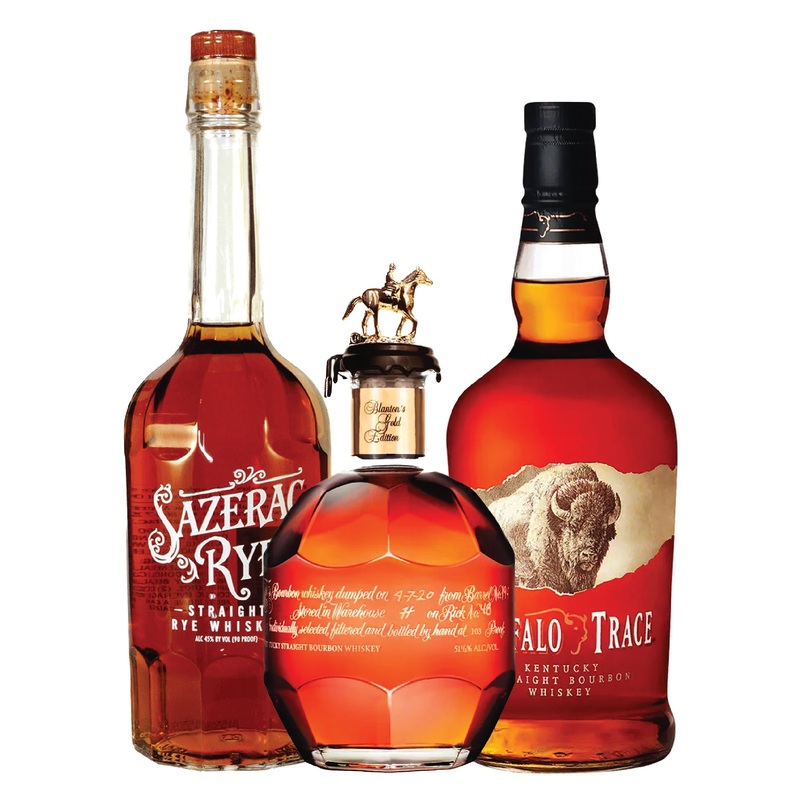 Sazerac Rye, Buffalo Trace Kentucky Straight, Blantons Gold Package