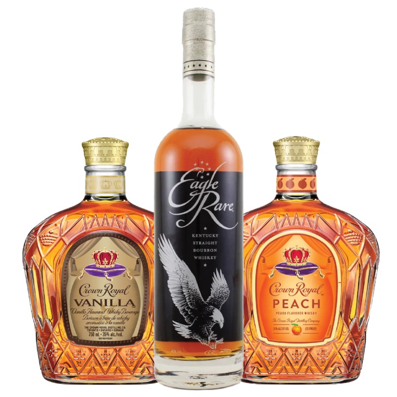 Eagle Rare, Crown Royal Vanilla, and Crown Royal Peach Bundle