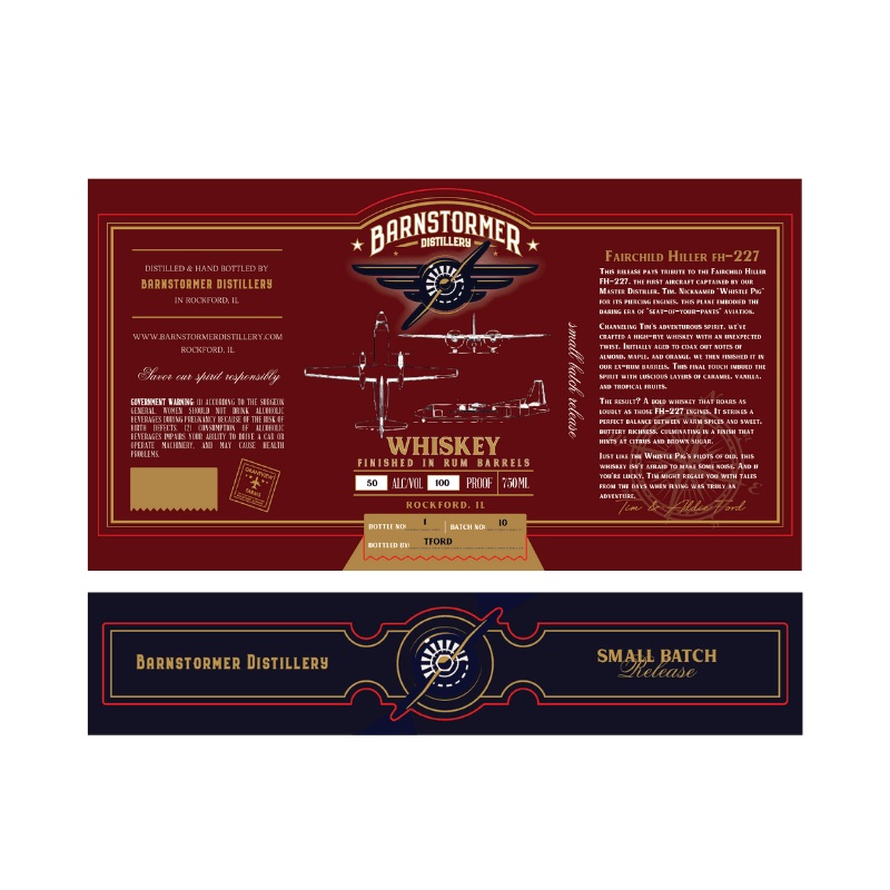 Barnstormer Distillery Fairchild Hiller FH-227 Whiskey Small Batch Rum Barrel Finish