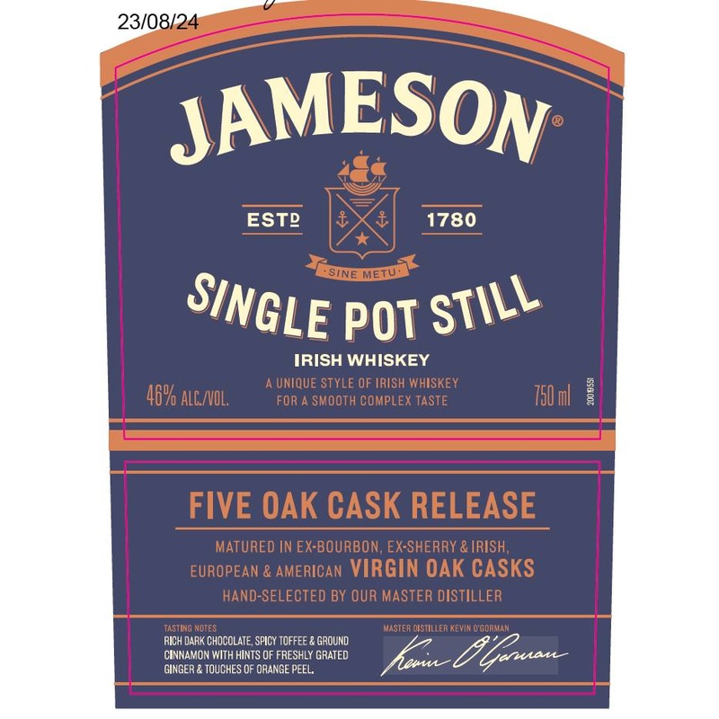 Jameson Single Pot Still Irish Whiskey Five Oak Cask Release