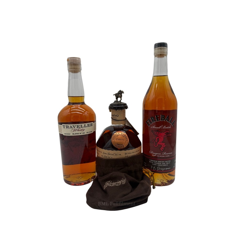 Blanton's Single Barrel Pick By Eddy V's, Traveller Whiskey, and Fireball Dragon Reserve