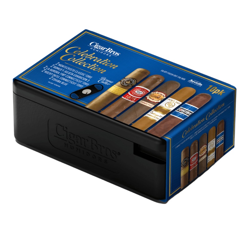 CigarBros Celebration Collection 10 Cigar Sampler Gift Set with Humidor & Cutter