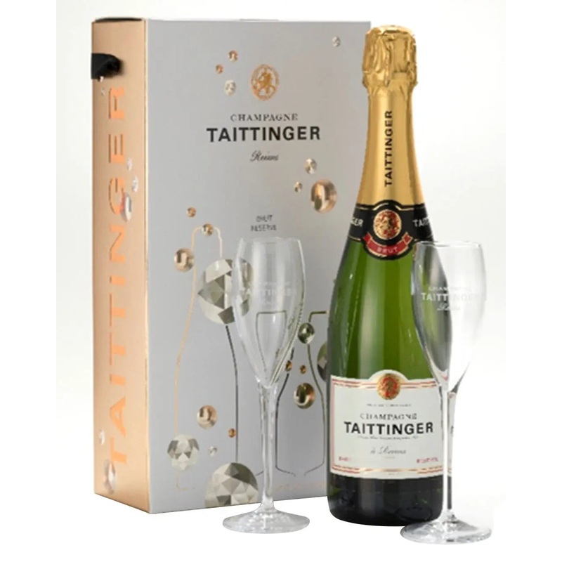 Taittinger Brut Champagne & 2 Flutes, 75 cl
