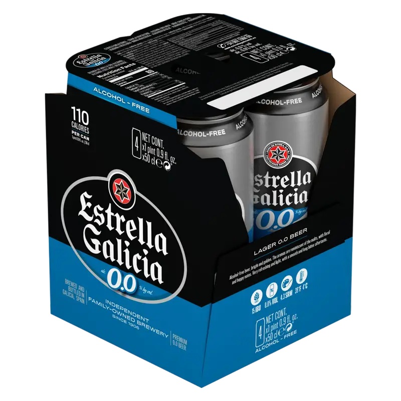 Estrella Galicia Non Alcoholic 14.9oz 4 Pack Can