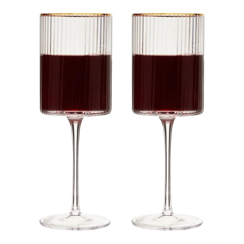 Meridian Crystal Gold Rimmed Wine Glasses, Set of 2 by Viski