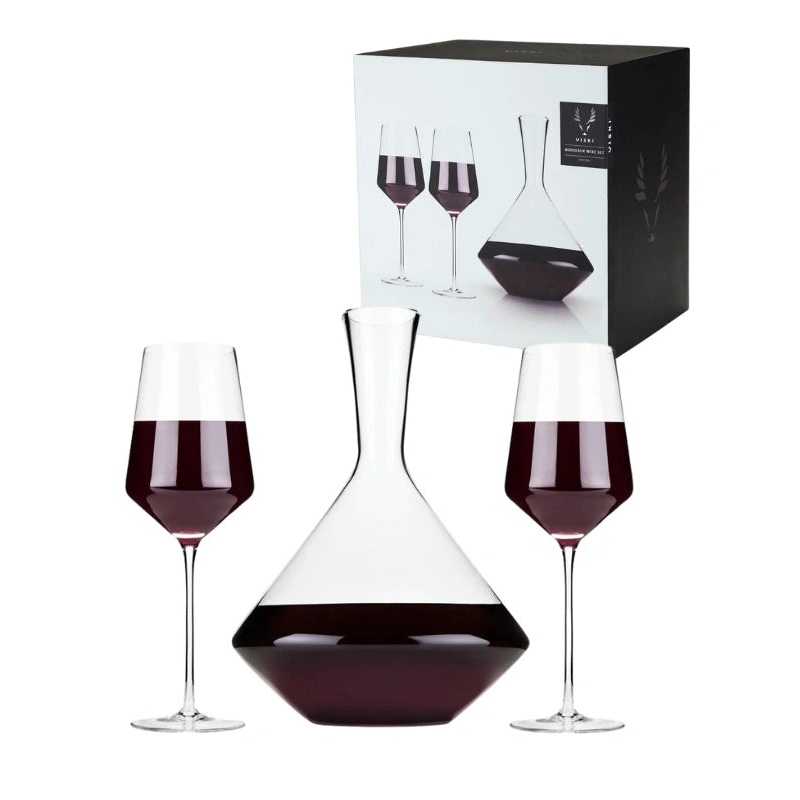 Raye Crystal 3-Piece Angled Bordeaux Decanter & Wine Glass Set by Viski