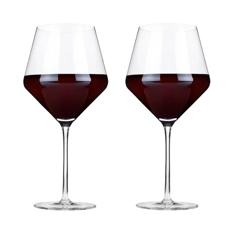 Raye Crystal Angled Burgundy Glasses, Set of 2 by Viski