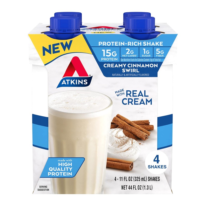 Atkins Creamy Cinnamon Swirl Protein Shake - 12 Count (3 Packs of 4) | High Protein, Low Glycemic, Gluten Free